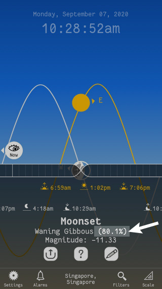 Suntime Screenshot of Moonset on Aug 14, 2020 in Oakland, CA